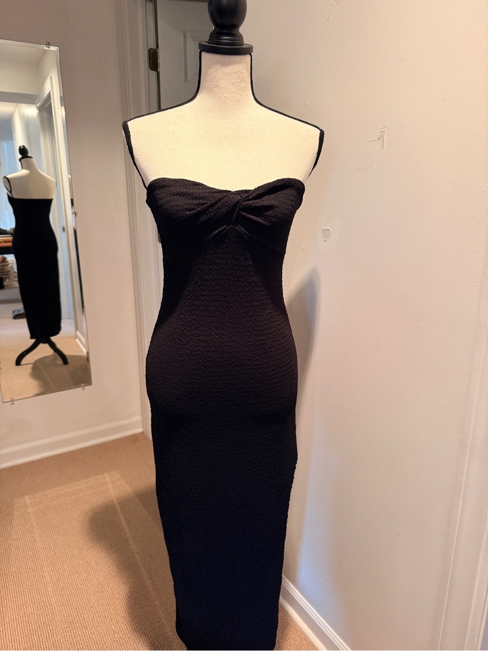 Strapless Black Midi Twist Front Dress